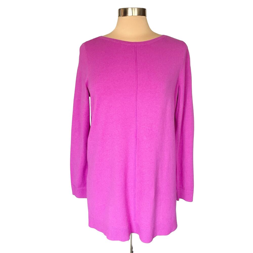 J. Jill Fuchsia Hot Pink Lightweight Sweater Tunic MED Long Sleeve Colorful Chic